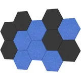 12 Stück Hohe Dichte Schallabsorber für Dekoration und Akustische Behandlung, TONOR Hexagon Akustikplatten selbstklebend, Schallschutz Schalldämmung Schallschutzplatten, 6 St.Blau + 6 St.Schwarz