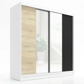 A&J MöbelLand Schiebetürenschrank DUO 200 x 215 x 59,5 cm Weiß/Schwarz