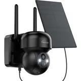HOOISE 2K Überwachungskamera Aussen Solar, Kamera Überwachung Aussen Akku, 360° Kabellose Solar WLAN IP Kamera Outdoor mit Farbnachtsicht, PIR Bewegungserkennung, Zwei-Wege-Audio, IP65,Schwarz