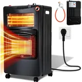 Jopassy Keramik Gasheizer 4200 W & Infrarot Heizstrahler 1260 W, Elektrische Gas-Zweizweckheizgeräte 220V-240V, Heizstrahler Gasheizgerät mit 3 S... - Schwarz