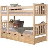 90 x 200 cm inkl. 5 Schubkästen Kiefer massiv natur