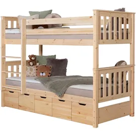 TICAA Etagenbett Sammy 90 x 200 cm  inkl. 5 Schubkästen Kiefer massiv natur