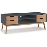 VS Venta-stock - Zinerva Tv-ständer 1 Tür Und 2 Schubladen Grau/wachs. Kiefernholz. 140 Cm Breite. 40 Cm Tief Und 52 Cm Hoch
