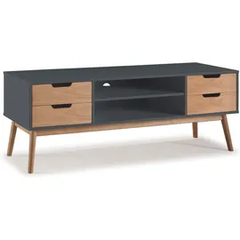 VS Venta-stock - Zinerva Tv-ständer 1 Tür Und 2 Schubladen Grau/wachs. Kiefernholz. 140 Cm Breite. 40 Cm Tief Und 52 Cm Hoch