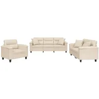 VidaXL 3-tlg. Sofagarnitur mit Kissen Beige Mikrofasergewebe