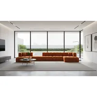 kaiser möbel Ecksofa modulare Wohnlandschaft, Veloursstoff Salvador, Grand U Big XL 500 cm, Extra große Wohnlandschaft,Modulares Sofa für große Räume braun