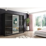 ALTDECOR Schiebetürenschrank VIVI (Kleiderschrank Aluminium-Leisten, Spiegel, Schiebetürenschrank) schwarz 180 cm x 216 cm x 61 cm