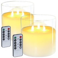 2er-Set LED-Echtwachs-Kerzen im Windglas mit Fernbedienung