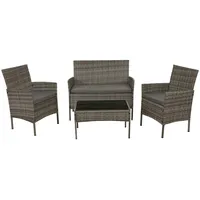 Mendler Poly-Rattan Garten-Garnitur HWC-N98, Sitzgruppe Lounge-Set, Metall Glas Stoff/Textil (180g/m2) ~ grau, Kissen hellgrau