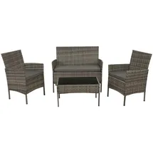 Mendler Poly-Rattan Garten-Garnitur HWC-N98, Sitzgruppe Lounge-Set, Metall Glas Stoff/Textil (180g/m2) ~ grau, Kissen hellgrau