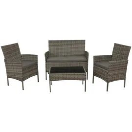 Mendler Poly-Rattan Garten-Garnitur HWC-N98, Sitzgruppe Lounge-Set, Metall Glas Stoff/Textil (180g/m2) ~ grau, Kissen hellgrau