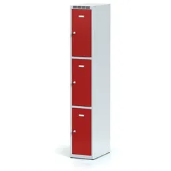 Schließfachschrank, 3 Fächer, 1800 x 300 x 500 mm, Drehriegelschloss, rote Tür