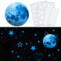 JDXun Leuchtsterne Wandsticker, 435 Leuchtsticker selbstklebend, Leuchtsterne Leuchtpunkte Mond DIY fluoreszierende Leuchtsterne Wandtattoo für Kinderzimmer Schlafzimmer Wohnzimmer (Blau)