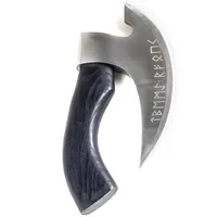 Hanseküche Pizzaschneider Axt mit Wikinger Runen und Lederschutz silber