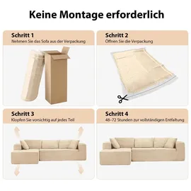COMHOMA Eckcouch Cordstoff 2-Sitzer Beige
