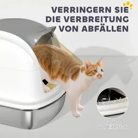 PawHut Katzentoilette Edelstahl 52,4 x 41,3 x 42 cm Weiß