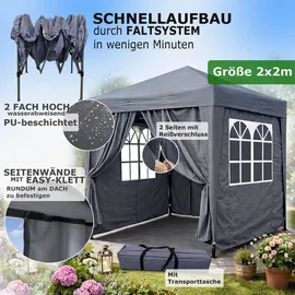 Quick Star Pop-Up-Pavillon 2 x 2 m inkl. Seitenteile grau