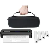 Mobiler Thermodrucker A4 für Unterwegs, Büro & Zuhause, Keine Tinte, Kabellos Bluetooth Tragbarer Drucker 300 DPI Kompatibel mit IOS & Android, Mit Tragekoffer und 4 Rollen Thermopapier - Schwarz