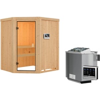 Woodfeeling Sauna Faurin inkl. 9 kW Bio-Kombiofen mit ext. Strg., Glastür Bronziert