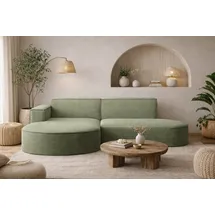kaiser möbel - Ecksofa mit Wohnlandschaft, Eckcouch L-Form, Sofa 3-sitzer, Polstersofa, Bequemes Couch mit Ottomane für Wohnzimmer, Relaxsofa, Stilvolles Cord Sofa, Modena Studio, Hellgrün, Links