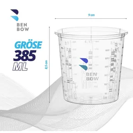 Benbow Profi-Messbecher mit Deckel 25x 385ml mit vielfältiger Skalierung - Becher mit Skala, Lackmischbecher, Meßbecher, Lackbecher