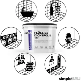 simplebau Flüssigfolie Dichtfolie F1 15 kg + Tiefengrund 1 L und Elastisches Dichtband 10M