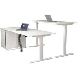 Kerkmann Move 3 elektrisch höhenverstellbarer Schreibtisch ahorn L-Form, T-Fuß-Gestell weiß 200,0 x 100,0 cm