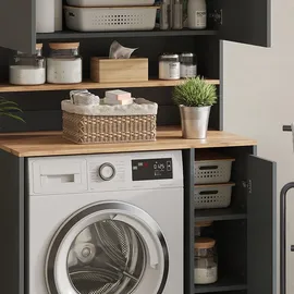 Vicco Waschmaschinenschrank Viktor, mit Regal, Zubehör Waschen - Trocknen