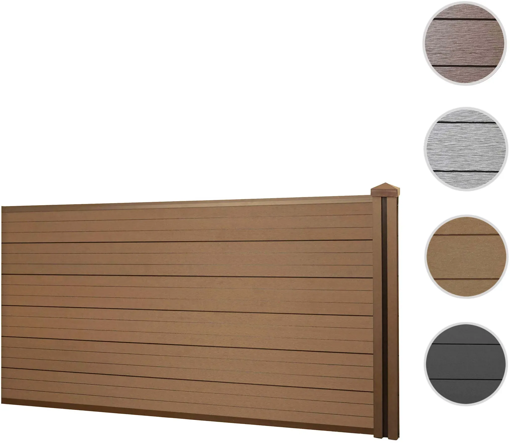 WPC-Sichtschutz Sarthe, Windschutz Zaun, WPC-Pfosten ~ Erweiterungselement niedrig, 1,88m teak