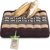 livasia Sitzkissen klein - 35x35x6cm - Bodenkissen Indoor/Outdoor, Meditationskissen Yogakissen, Stuhlauflage Palettenmöbel, Steppkissen Auflage Stuhl Bank handgefertigt (Braun/Elefanten)