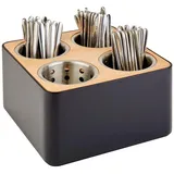 APS Besteckbehälter, Edelstahl Holz 27 x 27 cm, 15 cm vier Kammern, schwarz und braun,