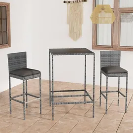 vidaXL Polyrattan Garten-Essgruppe 3-tlg. grau inkl. Kissen 3064829