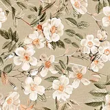 Gedruckt Canvas Dekostoff - 280 cm breite - Meterware ab 0,5 m - Preis gilt für 0,5 m | weißen Blumen, braun