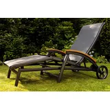 HARTMAN Da Vinci Gartenliege, xerix/anthrazit, Alu/Textilene, 170 x 82 x 30 cm, mit Teak-Armlehnen