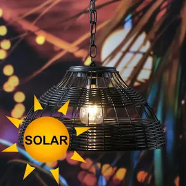 MARELIDA LED Solar Hängeleuchte Lampenschirm Korboptik Solarleuchte Terrasse Balkon