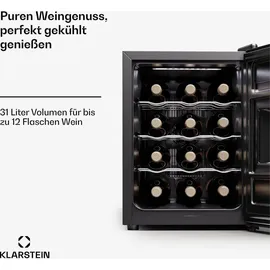 Klarstein Freistehender Weinkühlschrank 1 Zone, Getränkekühlschrank Klein, Kleiner Weinschrank, Wein-Kühlschrank Klein mit Glastür, Indoor/Outdoor