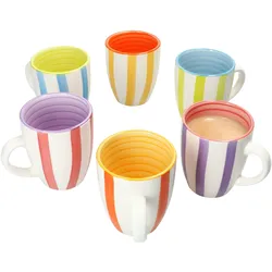 Summer Stripes 6er Set Kaffeebecher 340ml bunte Streifen Steingut-Tasse Tee