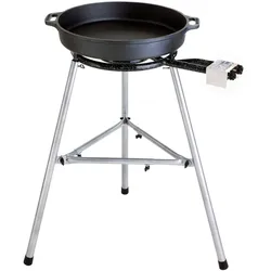 Große Gusseisenpfanne Ø 60 cm mit 2-Ring-Brenner und Paella-Fibel: Perfekt für 10-40 Personen