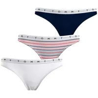 Tommy Hilfiger Damen 3P Thong Print Tangahöschen, White/Printed Stripe/Desert Sky, 32 - XS