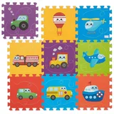 Relaxdays Puzzlematte mit Fahrzeugen Blau,Gelb,Lila