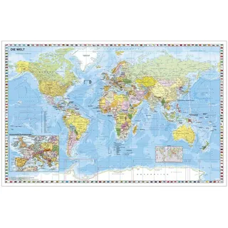 STIEFEL Pinnwand Weltkarte mit Ausschnitt Zentraleuropa zum Pinnen auf EasyPrint-Platte, GRATIS bis Weihnachten – exklusive Schreibunterlage „Die Welt“!!