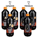 Flameup - Lampenoel Lampenöl Petroleum Set Petroleumheizung Petroleumofen Lampe Kamin Kerosin Reiniger Fackel Laterne Öl 6 Liter Öllampe flüssig