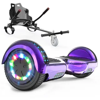 RCB Balance Scooter Kart Set, 6,5 Zoll Hoverboard mit Sitz für Kinder, Hoverboard mit Go-Kart, 120,00 W, 15 km/h, bis zu 10 km Reichweite, keine Straßenzulassung lila|schwarz