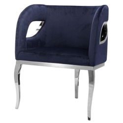 Casa Padrino Luxus Samt Sessel Blau / Silber 78 x 55 x H. 59 cm - Wohnzimmer Sessel - Hotel Sessel - Wohnzimmer Möbel - Luxus Möbel - Wohnzimmer Einrichtung - Luxus Einrichtung - Möbel Luxus