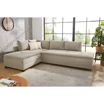 Jockenhöfer Ecksofa JOCKENHÖFER GRUPPE "Madrid L-Form, drehbares Dauerschlafsofa, Federkern", grau (grau, beige), B:306cm T:106cm, Korpus: 100% Polyester;Kissen: 100% Polyester, Sofas, Ecksofa, integrierter Kaltschaum-Topper, Regalelement, links/rechts montierbar