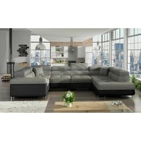 JVmoebel Ecksofa Design Ecksofa Schlafsofa Bettfunktion Couch Leder Polster Textil, Mit Bettfunktion grau|schwarz