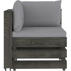vidaXL Modulares Ecksofa mit Kissen Grau Imprägniertes Holz