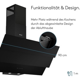 Wiggo Dunstabzugshaube 90cm kopffrei I Abluft Umluft Dunstabzug 615m3/h - Touch-Display 4 Stufen I Energieeffizienzklasse B Schräghaube ... - Schwarz