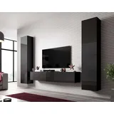 99rooms Vago SLATE II Wohnwand Schwarz Matt Schwarz Hochglanz