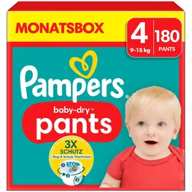 Pampers Windeln Pants Größe 4 (9-15kg) Baby-Dry Maxi mit Stop- und Schutz Täschchen, 180